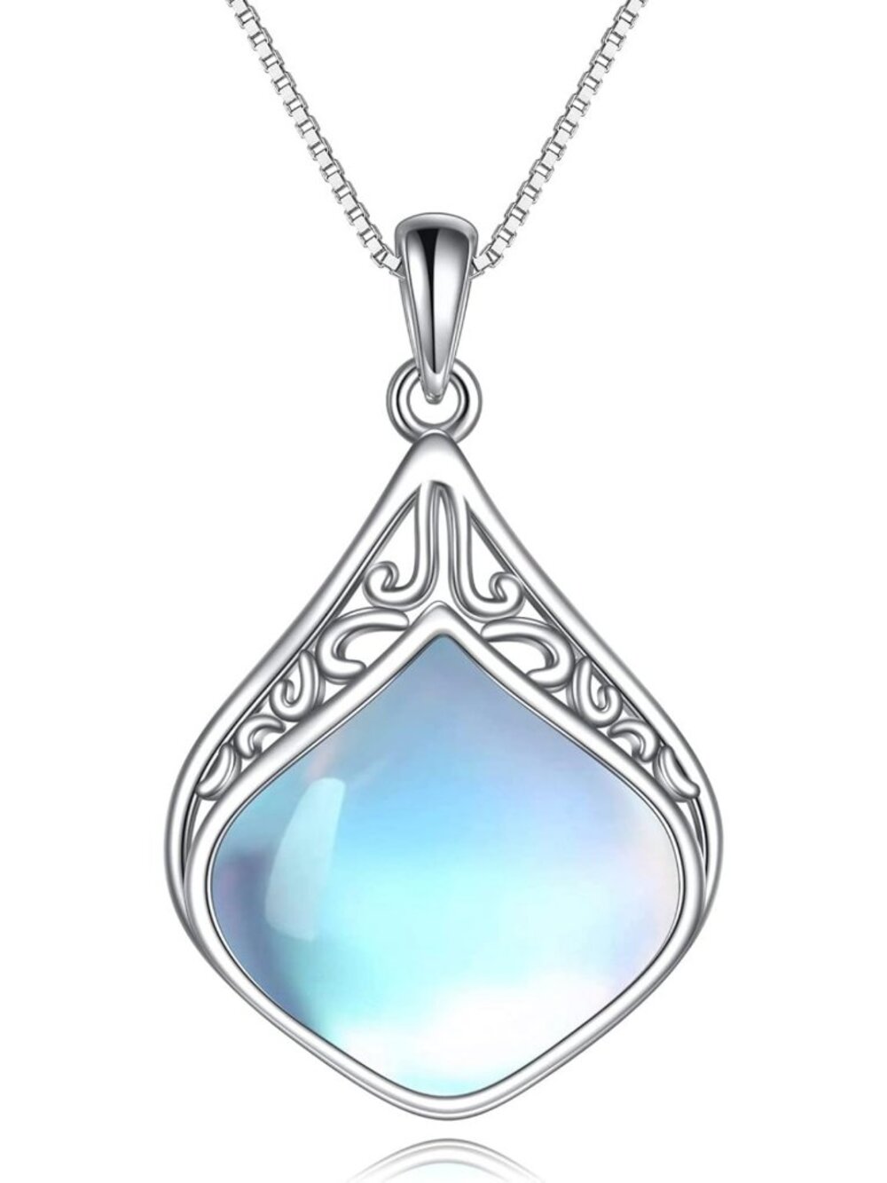 Sterling Silver Teardrop Pendant Necklace with Natural Stone - Moonstone, Lapis
